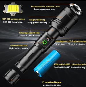 <span class=keywords><strong>Linterna</strong></span> Táctica <span class=keywords><strong>LED</strong></span> <span class=keywords><strong>Recargable</strong></span> USB con Zoom Telescópico P360, Resistente al Agua IP68, con Más de 1000 Lúmenes y Distancia de Haz de 300-400 Metros - Product Image 2