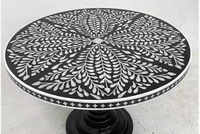 Table à manger ronde vintage en bois massif de style français pour 6 personnes, idéale pour hôtel, restaurant, villa, appartement, bureau, usage domestique