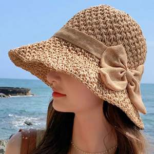 Sombrero de Papel para Mujer con Lazo, Tejido, Estilo Playa, Protección Solar, Modelo J0213 - Product Image 4