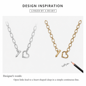 Collier à chaîne avec fermoir cœur en acier inoxydable plaqué or 14K sous vide, maillons ovales, 54 cm, options ton or et argent - Product Image 2