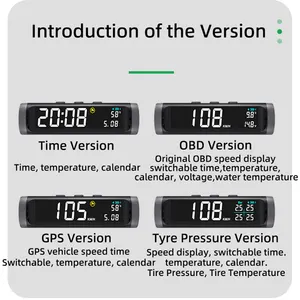 T1 Solar HUD Pantalla frontal universal GPS OBD Velocímetro Tiempo Voltaje Temperatura del agua Monitor de presión de neumáticos