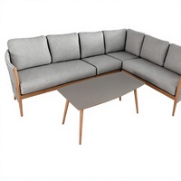Ensemble de salon de jardin modulable 5 pièces en aluminium imitation bois avec table basse pour terrasse et cour