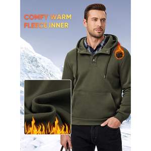 Personnalisé hommes 2025 décontracté mode XL taille automne/hiver quart cordon de serrage à capuche pull bouton hiver chemise à capuche poche solide - Product Image 2