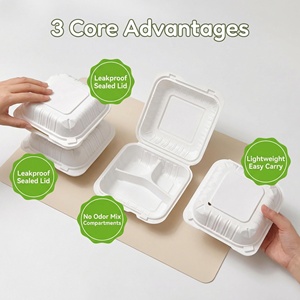 Cajas Desechables de Plástico MFPP para Alimentos, Tipo Togo, 8x8, con Tres Compartimentos, Reemplazo de Contenedores de Espuma de Poliestireno - Product Image 3