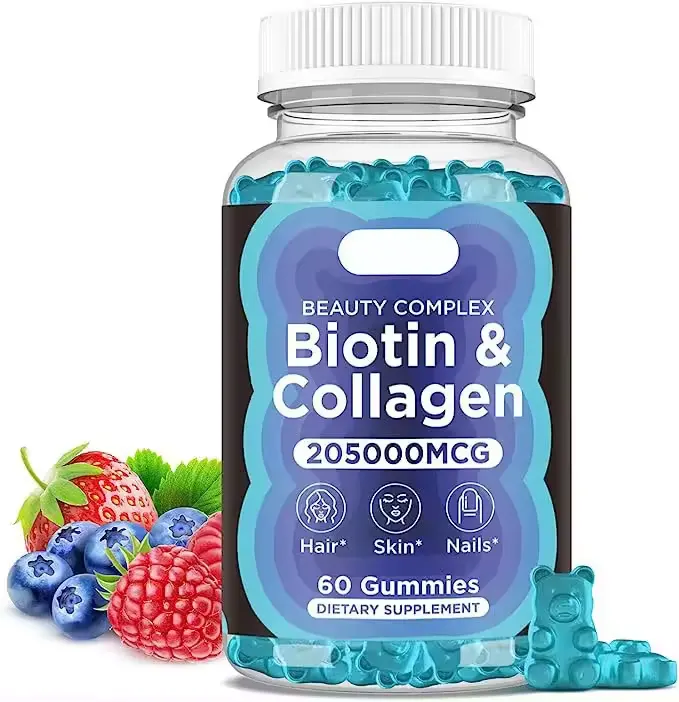 Suplemen kesehatan permen karet Biotin untuk rambut sehat Vitamin kulit kuku untuk rambut pria dan wanita