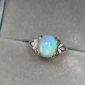 Cincin Perak 925 Opal Putih Alami Berubah Warna Warna-warni