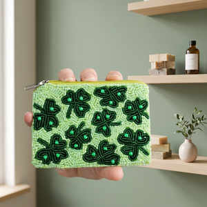 <b>Beaded</b> Shamrock Coin <b>Purse</b> Flap Closure Handmade Wedding Gift up to 1L Capacity Glass Beads - Product Image 3