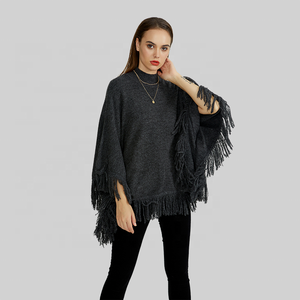 KD produttore di maglieria stile scialle moda personalizzato maglione <span class=keywords><strong>con</strong></span> girocollo e fondo sfrangiato a maniche lunghe maglioni da donna - Product Image 3