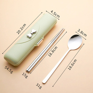 High Quality 304 Stainless Steel Portable Student Tableware <b>Storage</b> <b>Box</b> Set Includes Three Flatware Spoons Forks Chopsticks - Product Image 1