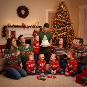 Camiseta con diseño de árbol de Navidad y pastel para mamá, ropa a juego para fiestas familiares - Product Image 3