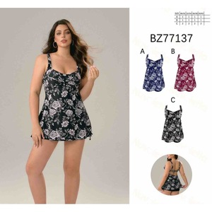 Costume da bagno intero HDJ Plus Size con stampa floreale, scollo profondo, controllo pancia e gonna, da donna BZ77060 - Product Image 3