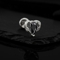 Piercing d'oreille en titane ASTM F136 de qualité supérieure, motif Cœur en forme de larme avec ailes d'ange et zircone cubique, pour conque et cartilage, bijou de piercing tendance