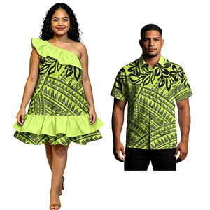 Nuevos conjuntos <span class=keywords><strong>de</strong></span> camisas <span class=keywords><strong>de</strong></span> bolsillo para hombre <span class=keywords><strong>de</strong></span> las Islas Samoanas 2026 y elegantes minivestidos hawaianos <span class=keywords><strong>de</strong></span> un solo hombro para mujer, conjuntos tribales polinesios para parejas. - Product Image 3