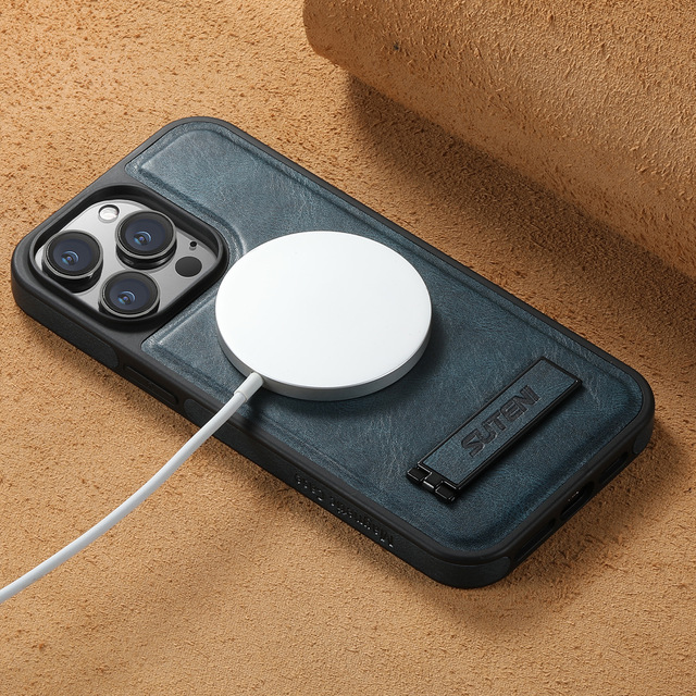 SUTENI Luxury PU Leather Magnetic Wireless Charging Case Stand Phone Case for iPhone 17 air 16 Pro Max 15 Plus 14 13 12