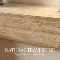 Console moderne minimaliste en marbre travertin beige, idéale pour les entrées de luxe et les salons modernes.