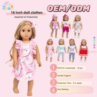 Tenue d'été personnalisée OEM pour poupée de 18 pouces, robe rose à imprimé licorne, sans manches, avec volants et nœud décoratif