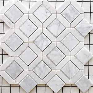 Mosaïque de marbre hexagonale à décor de villa de style européen Carreaux de mosaïque en marbre à <span class=keywords><strong>chevron</strong></span> blanc et <span class=keywords><strong>bleu</strong></span> pour douche et dosseret - Product Image 2