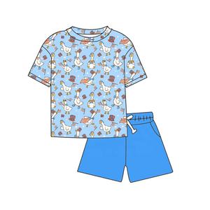 Ensemble deux pièces pour enfants imprimé dessin animé Oie, manches courtes, <span class=keywords><strong>en</strong></span> fibre de bambou, coupe ample, pour garçons, idéal <span class=keywords><strong>vacances</strong></span> et loisirs, collection sans taxes du 4 <span class=keywords><strong>juillet</strong></span> - Product Image 1