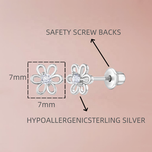 Children Jewelry 925 Sterling Silver CZ Flower <strong>Earrings</strong> 7mm Design Hypoallergenic Screw <strong>Back</strong> Lightweight <strong>Safety</strong> Fine Studs - Product Image 6