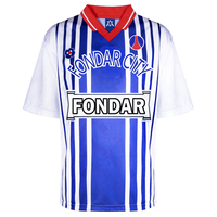 Maillot de football rétro personnalisé, maillot de foot bleu et blanc à rayures verticales, col rouge, manches courtes, uniforme d'équipe, vente en gros, direct usine