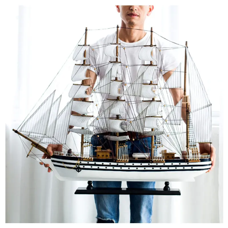 Escultura de madera Náutica de 100cm, decoración de escritorio mediterráneo, artesanía, velero, barco, kits de modelo de barco, alta calidad