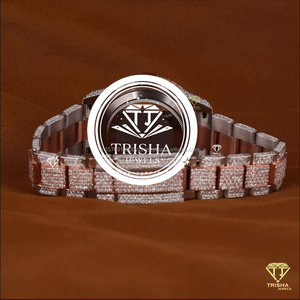 Montre de luxe en or rose avec diamants Moissanite de qualité supérieure, bracelet serti de pierres de luxe et bijoux de mode haut de gamme - Product Image 2