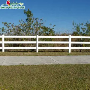 Виниловый забор в стиле ранчо, бетонный столб и рельсовый забор