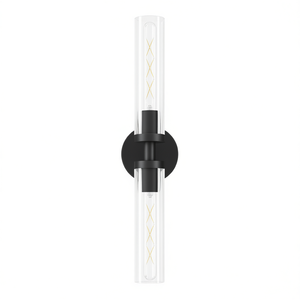Applique da Parete Moderna in Ferro Nero Opaco con Vetro Trasparente, Illuminazione LED Bianco Caldo per Bagno, Cablata, 3500K, Garanzia 1 Anno - Product Image 1