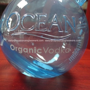 Botella de <span class=keywords><strong>Vodka</strong></span> Ocean de 1 Litro, Forma de Bola, Vidrio <span class=keywords><strong>Azul</strong></span>, 1000 ml, con Fondo Inclinado - Product Image 2