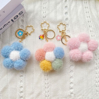 Porte-clés Pompon Fleur Mignon en Fausse Fourrure Moelleuse, Breloque Colorée pour Sac, Pendentif pour Femmes et Filles, Décoration de Sac à Dos, Cadeau