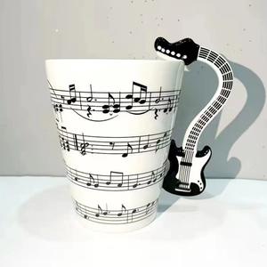 Taza Ecológica de Porcelana con Diseño de Instrumento Musical 3D, 400 ml, Diseño de Notas Musicales, para Té, Café, Leche - Product Image 1