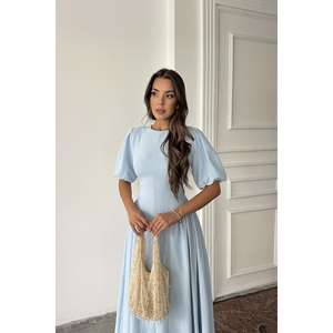 เดรสผ้าลินินสีน้ำเงินทรงเอ คอโอ ผูกหลัง เอวธรรมชาติ ใส่ได้ทุกวัน ระบายอากาศได้ดี ผ้าทอเนื้อนุ่ม สวมใส่สบาย - Product Image 3