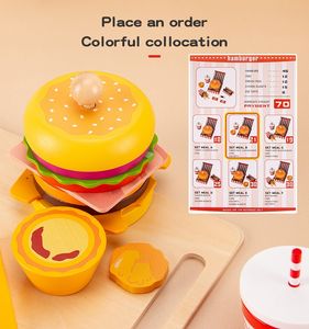 Jouets de <span class=keywords><strong>cuisine</strong></span> en bois unisexe pour enfants Jeu pour enfants Hamburger Colonne Simulation d'empilage d'aliments Ensemble de couches - Product Image 3