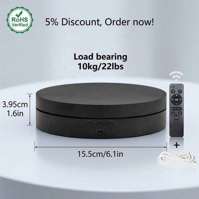 15.5cm 360 Degree Remote Photography Turntable Rotating Electric Turntable Motorized Rotatable Display Stand for Product Display
