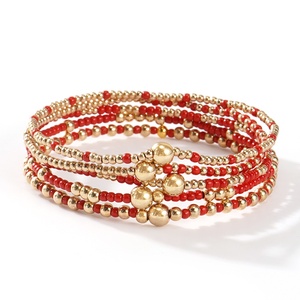 HS180 Set di 5 Braccialetti con Perline Dorate e Verdi, Bracciali Impilabili Versatili per Uso Quotidiano, <span class=keywords><strong>Gioielli</strong></span> Moda Donna - Product Image 3