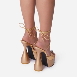 Designed Shiny Lady Sandalen Hochwertige <span class=keywords><strong>Riemchen</strong></span> plattform Chunky Sandale in Gold Snakes kin Gold High Heel Sandalen <span class=keywords><strong>Pumps</strong></span> - Product Image 6