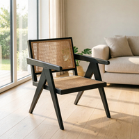 Chaise de salle à manger ergonomique vintage en rotin tressé avec cadre en bois massif, durable, avec housse en lin, pour salon, chambre, hôtel, style moderne