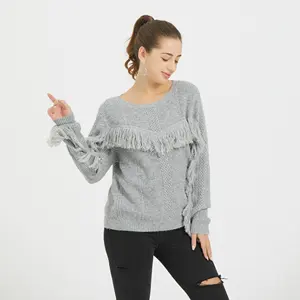Модный винтажный вязаный свитер с кисточками, свитер для женщин, вязаный зимний шерстяной свитер с круглым вырезом