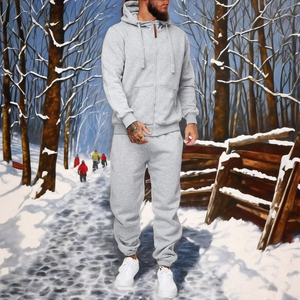 Ensemble de survêtement en molleton pour homme en coton 100% pour l'hiver, sweat-shirt à capuche et pantalon de survêtement unisexe de haute qualité avec logo personnalisé, poids lourd - Product Image 2