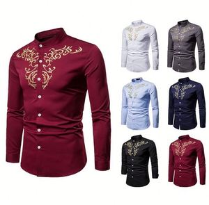 Dernier modèle de broderie de palais pour hommes Chemise habillée élégante à manches longues et à col montant et coupe ajustée pour hommes - Product Image 2