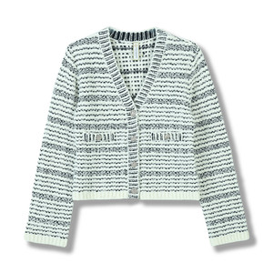 <span class=keywords><strong>Pull</strong></span> en jacquard à col en V à manches longues pour femmes, printemps-été 2025, OEM et ODM personnalisés, couleur contrastée, <span class=keywords><strong>rayé</strong></span>, cardigan en tricot avec boutons - Product Image 2
