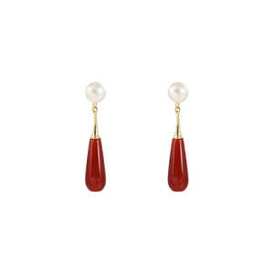 Pendientes de Perlas Naturales 1617 para Mujer, Pendientes Largos de Ágata Roja - Product Image 1