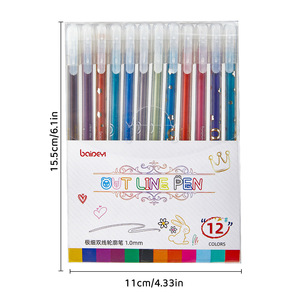Stylo gel en plastique fluorescent argenté scintillant à paillettes fines pour enfants, double ligne, contour, 1,0 mm, 12 couleurs, pour dessin artisanal - Product Image 5