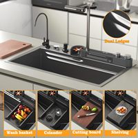 Évier de cuisine intelligent en acier inoxydable noir à cuve unique avec affichage numérique