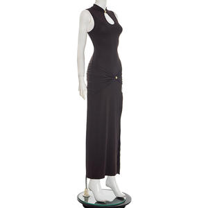 Viviblook C25DS456 Vestido de Fiesta para Mujer, Nuevo Vestido sin Mangas con Cuello Medio Alto y Hebilla Metálica, Vestido Largo con Pliegues y Abertura - Product Image 4