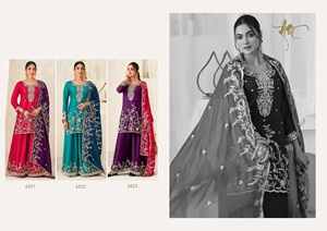 Traje Palazzo de Seda Fendy Premium con Bordado y Adornos Jarkan, con Dupatta Bordada en Cuatro Lados, Conjunto para Fiesta - Product Image 5