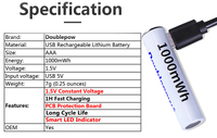 Batterie au lithium rechargeable USB 1,5 V 1000 mWh de type cylindrique AAA pour l'électronique grand public et les jouets domestiques, fabriquée en Chine