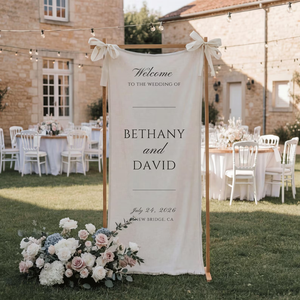 Cartello di Benvenuto Personalizzato in Tessuto per Matrimonio Moderno, Insegna Decorativa in Lino per Cerimonie, Compleanni e Matrimoni Boho - Product Image 1