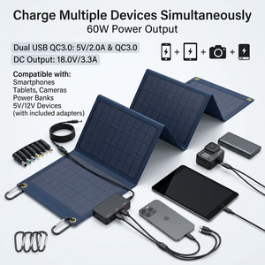 <span class=keywords><strong>60W</strong></span> Tragbares 6-fach Faltbares Monokristallines Solarmodul Wasserdichtes QC3.0 Ladegerät für Outdoor Camping RV 5V-72V Geräte - Product Image 3