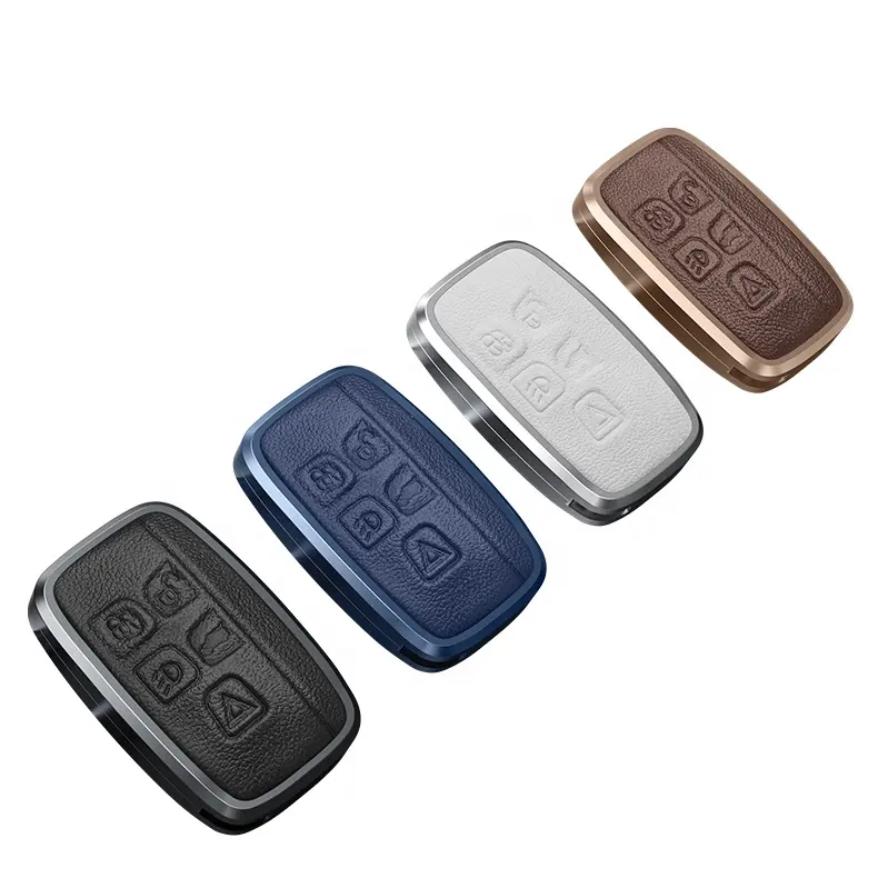 Aluminum Alloy Car Key Case fit for Land Rover 5 Buttons Smart Remote First layer Leather Key fob cover